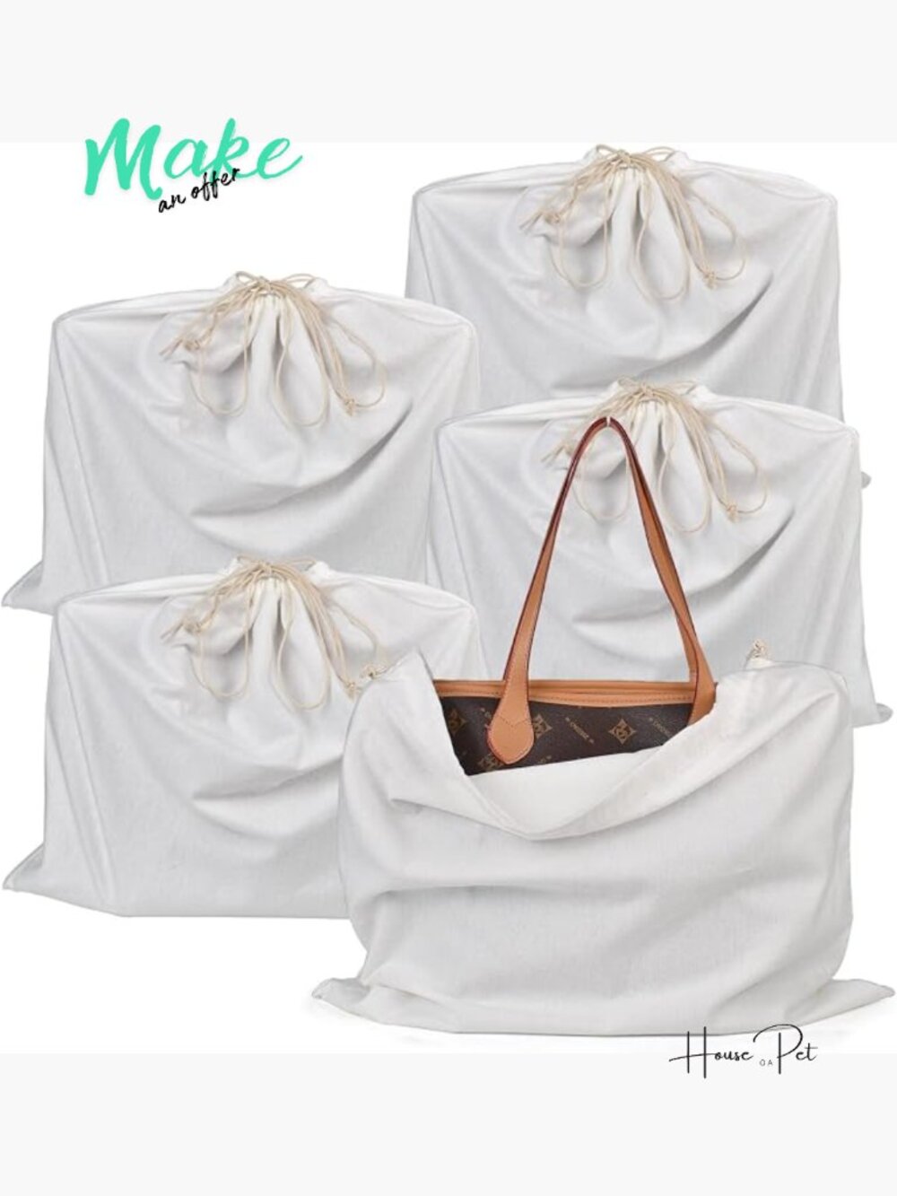 5-Pack Cotton Drawstring Storage Pouch for Handbags Shoes Boots